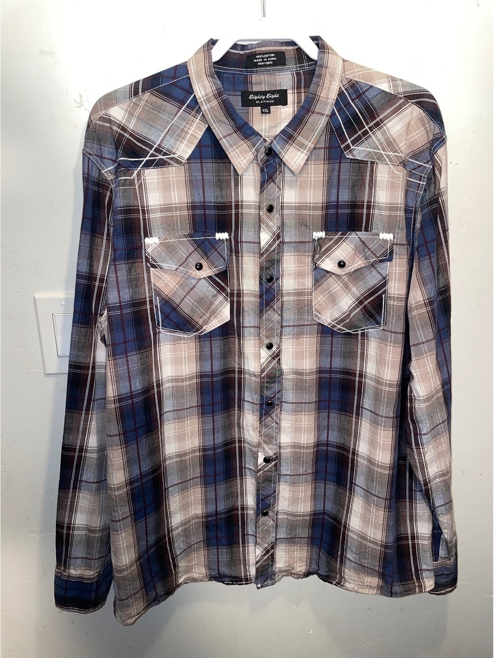 Eighty Eight Platinum XXL Men's Blue and Brown Plaid Button-Up Shirt Western - Picture 1 of 5